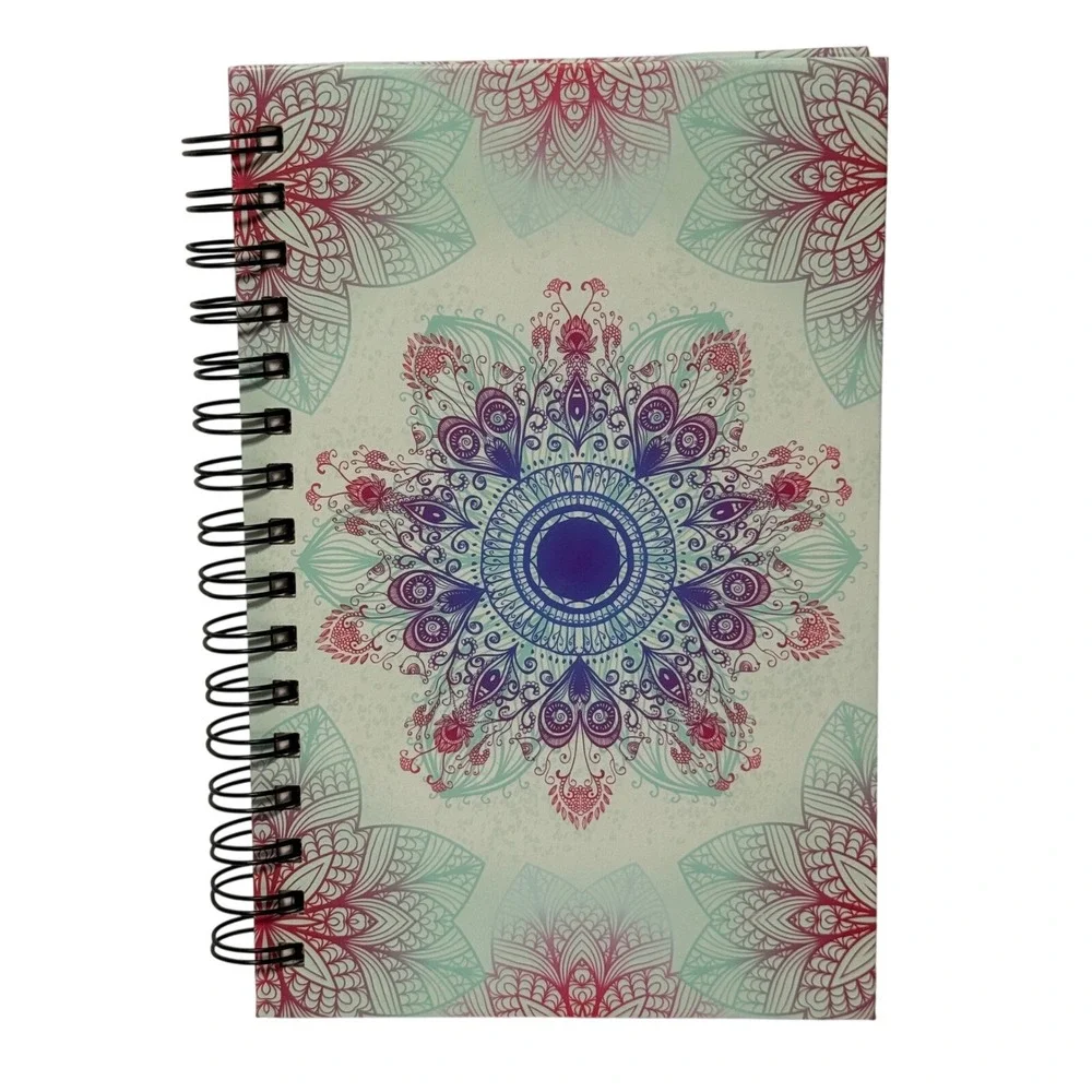 Mandala Spiral‎ Notebook Lined Journal Hardcover Boho Teal Purple Pink A5 Size